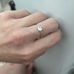 Emerald Cut White Diamond Dainty Stackable Sterling Silver Ring